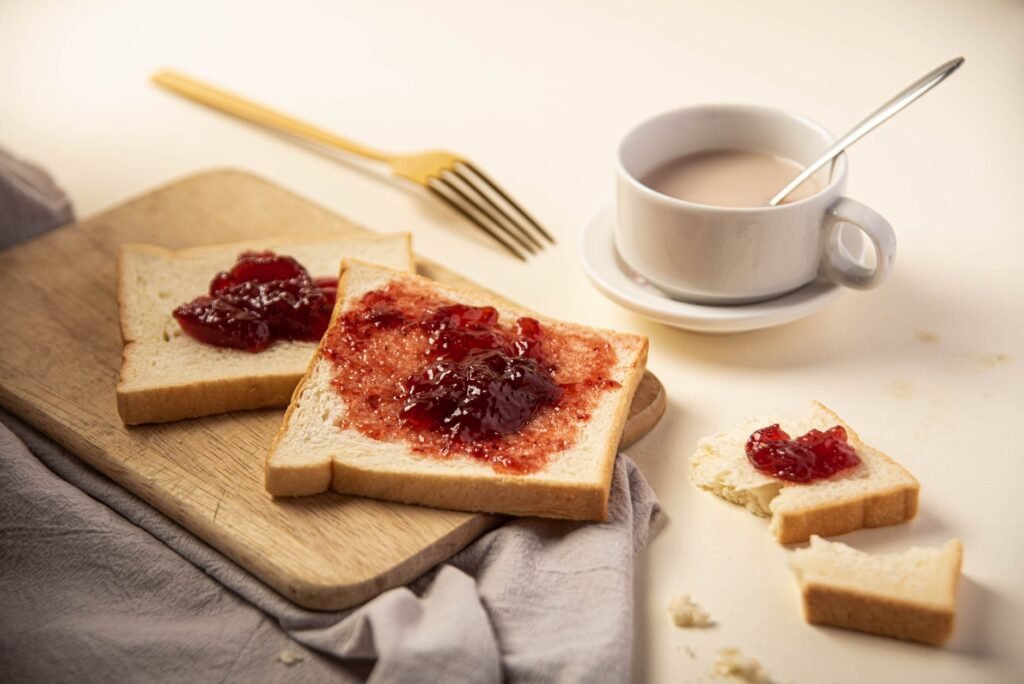 sandwichs with strawberry jam breakfast